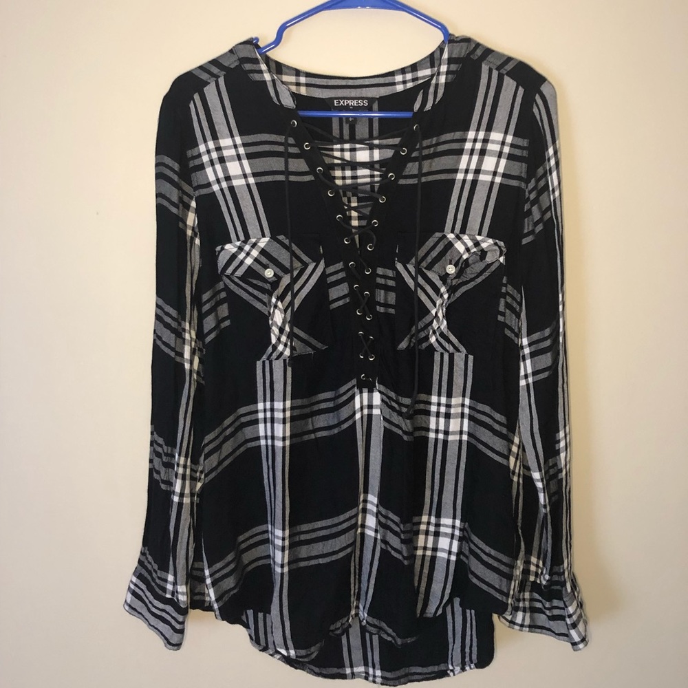 Express lace front plaid shirt